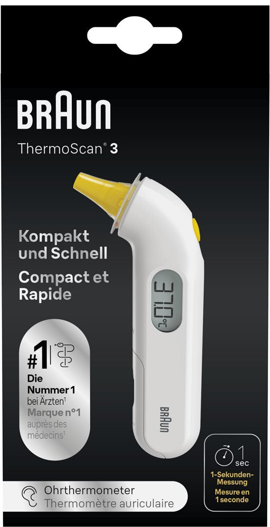 Braun ThermoScan 3 Thermomètre Auriculaire IRT 3030 Rapide &amp; Fiable | Dispositif Médical