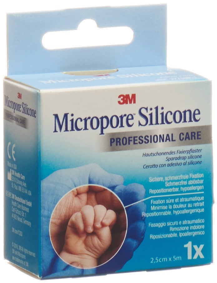 3M MICROPORE Silicone sparadrap 2.5cmx5m
