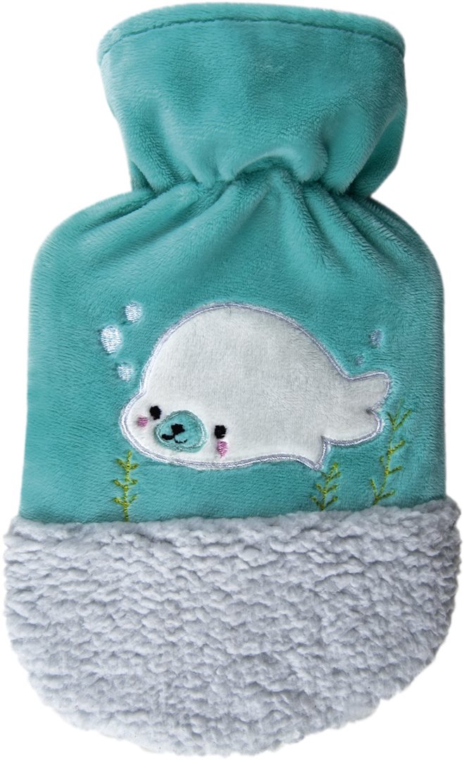 SÄNGER Bouillotte Caoutchouc 0.8L avec Housse Velours Phoque Chaleur Douce | Confort Thermique