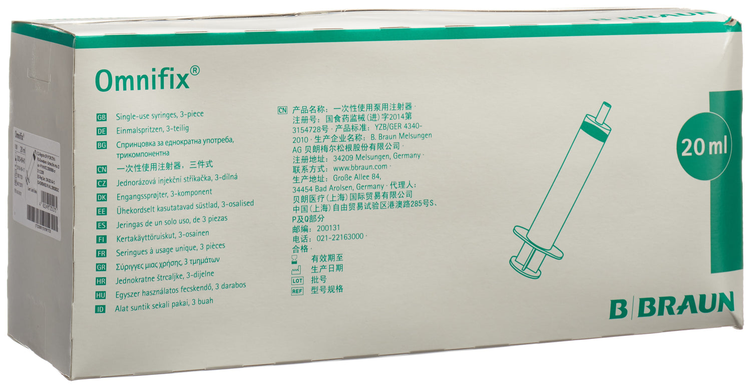 OMNIFIX Seringue Luer Lock 20ml Sans Latex | Lot 100 Pièces